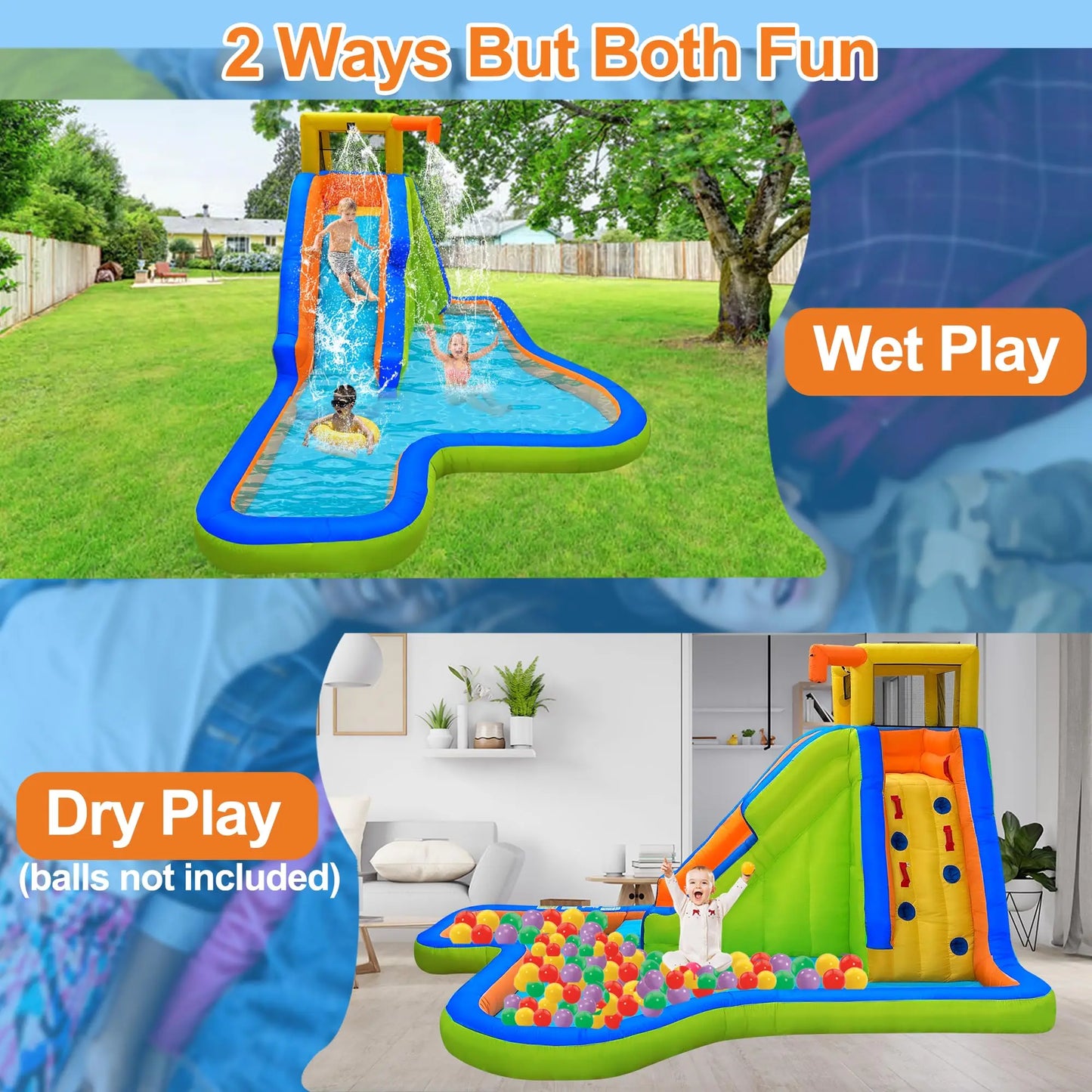 Inflatable Water Slide,6 in 1 Water Park Outdoor Backyard,Waterslide Water Bounce House with Slide