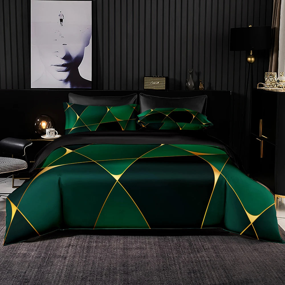 Well Made Green Bedding Set Nordic StyleDuvet Cover 245x210 with Pillowcase ,for King Queen Full Size