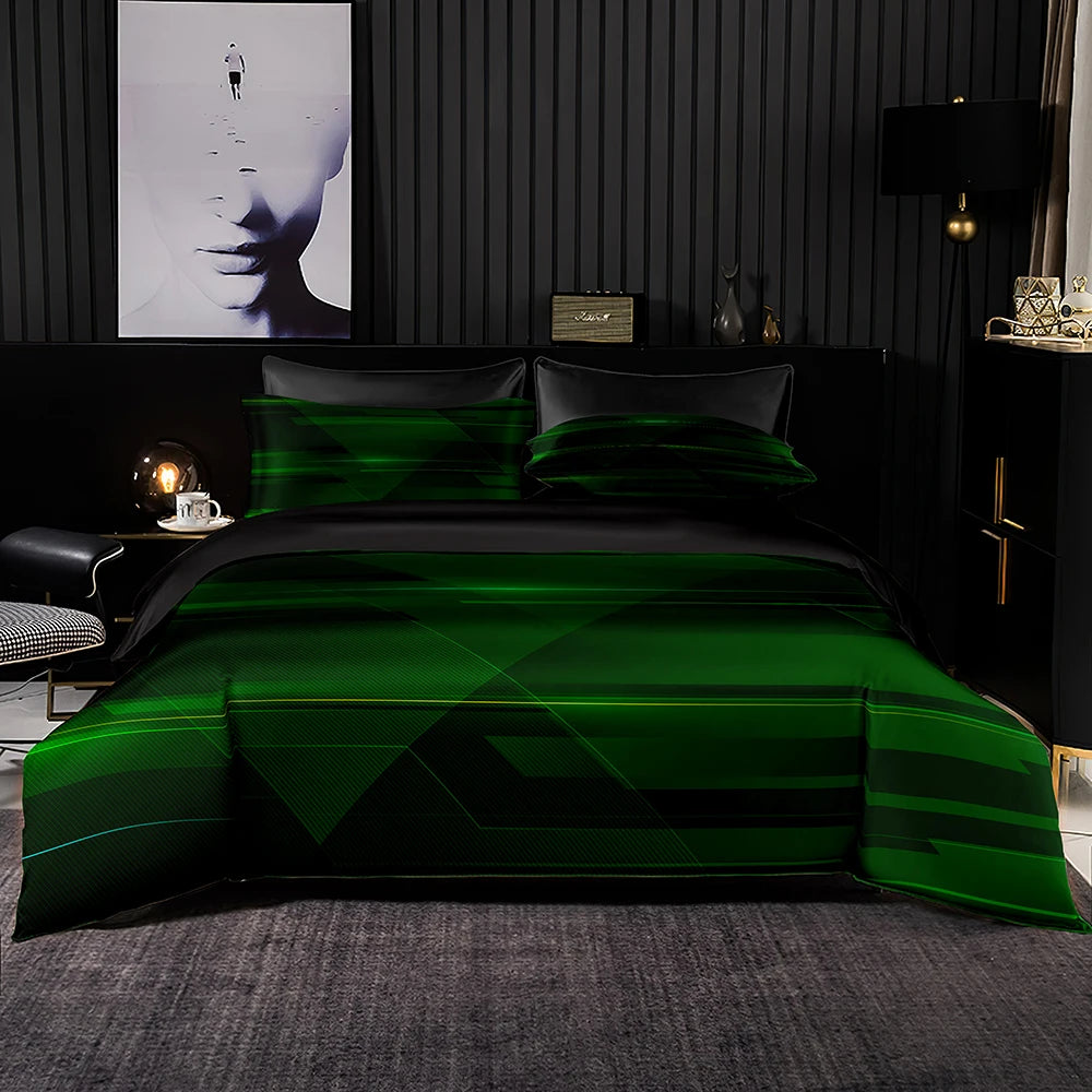 Well Made Green Bedding Set Nordic StyleDuvet Cover 245x210 with Pillowcase ,for King Queen Full Size