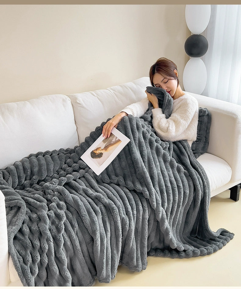 Rabbit Plush Blanket Winter Thick Coral Fleece Blanket Office Nap Blanket Sofa Blanket