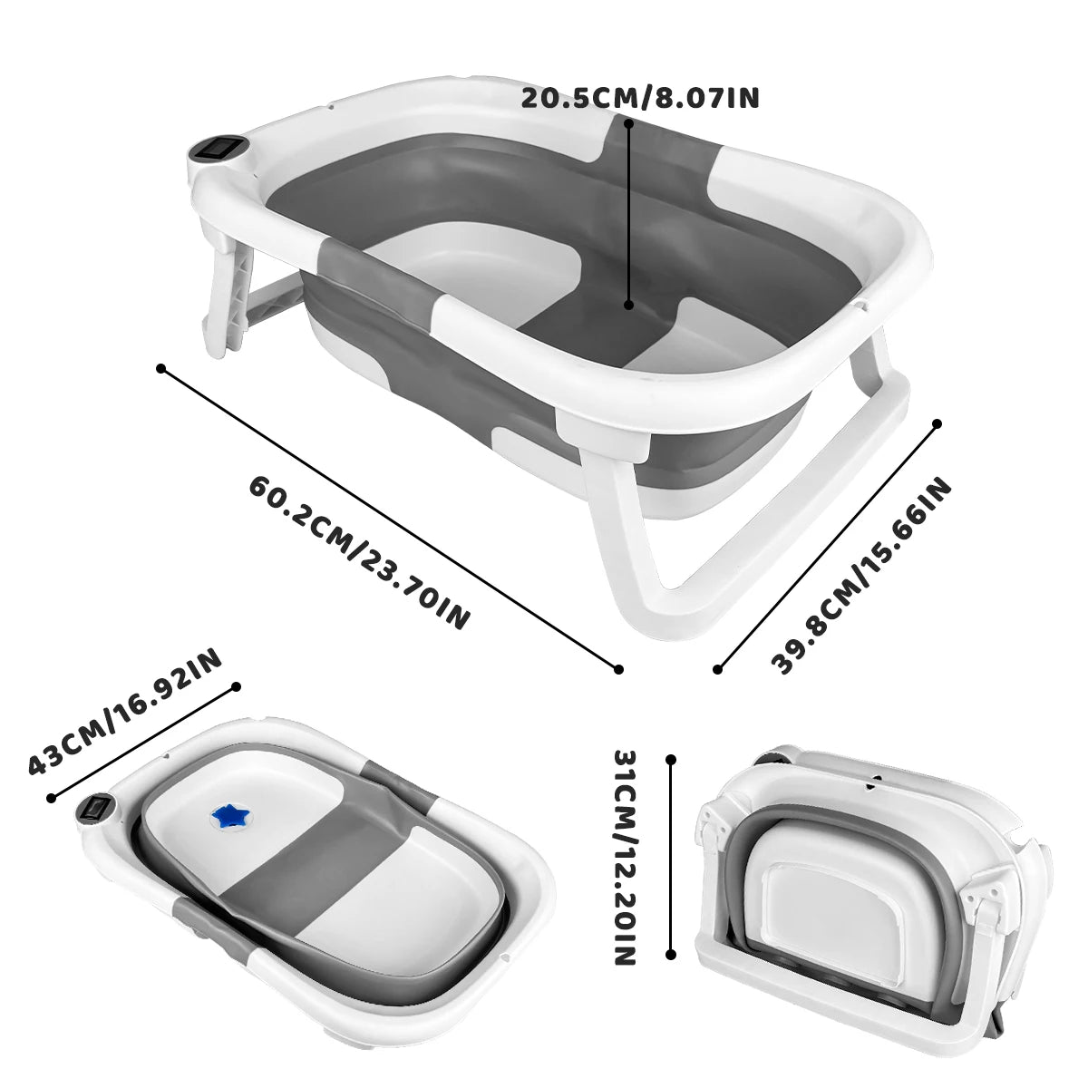 Foldable Baby Bathtub, Baby Bathtub With Soft Cushion And Thermometer