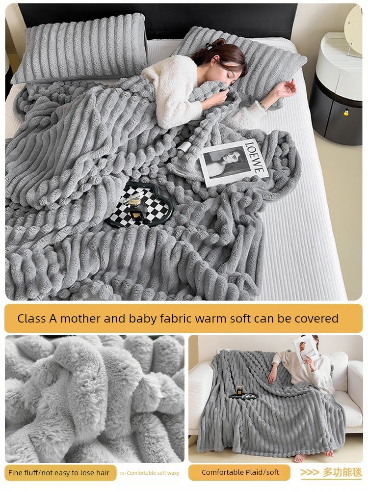 Rabbit Plush Blanket Winter Thick Coral Fleece Blanket Office Nap Blanket Sofa Blanket
