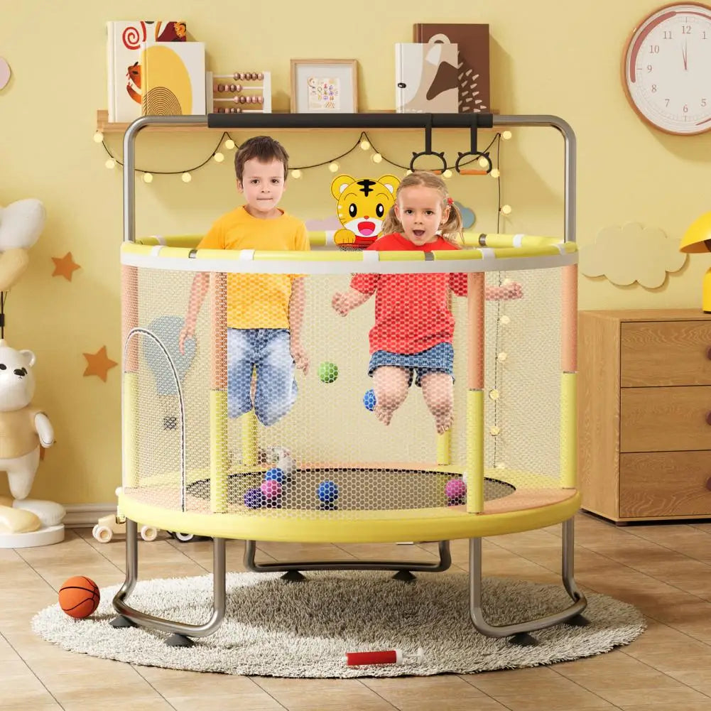 5FT Kids Trampoline, Adjustable Baby Toddler Trampoline with Basketball Hoop, Swing, Sandbag
