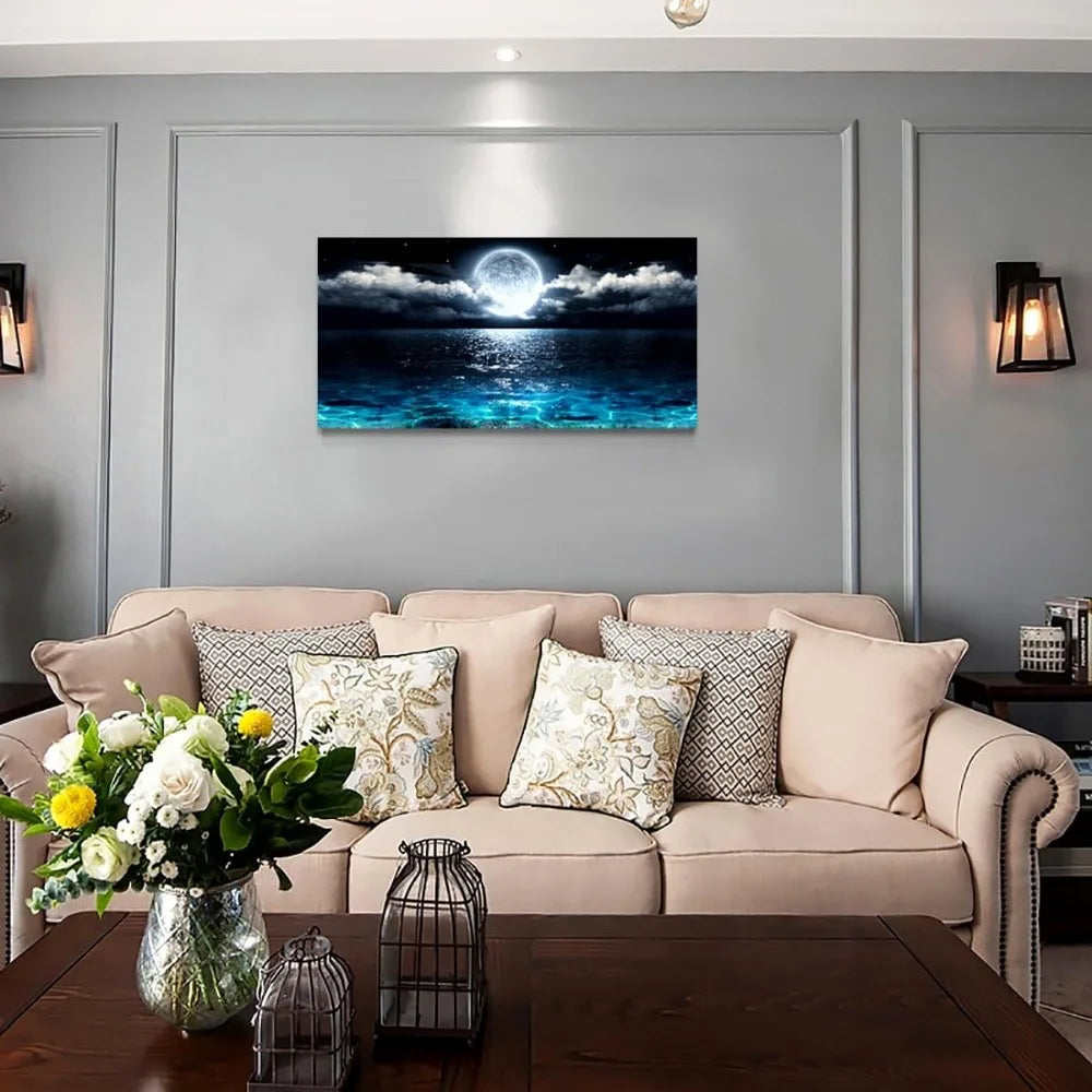 Wall Art Moon Sea Ocean Landscape Picture Canvas Wall Art Print