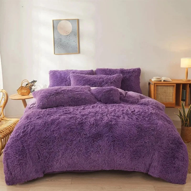Ultra Soft Black Faux Fur 3 Piece Queen Comforter Set - Plush Fluffy Bedding With Duvet Cover and 2 Pillowcases