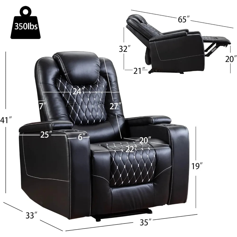 Power Recliner Chair with USB Ports and Cup Holders - Overstuffed Electric Home Theater Seating