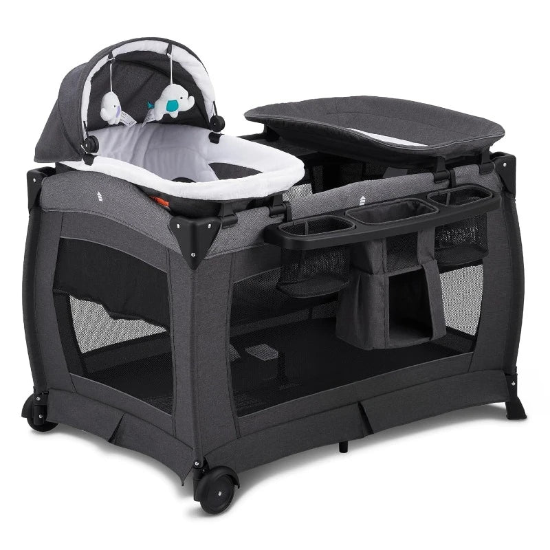 Deluxe Nursery Center, Foldable Playard for Baby & Toddler, Bassinet, Mattress