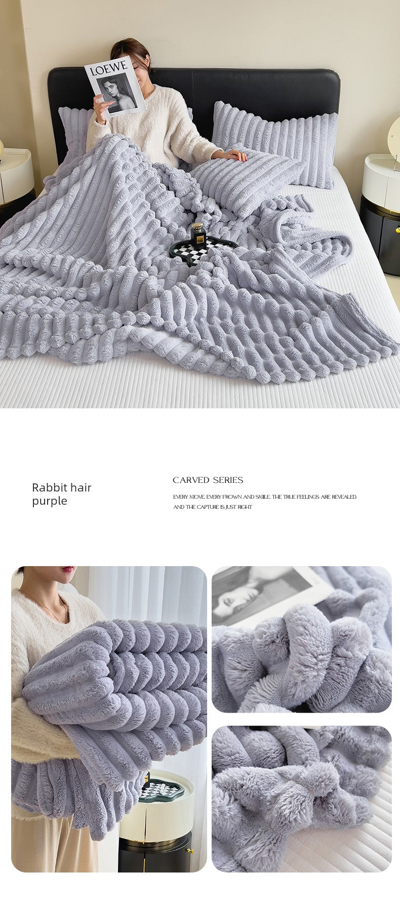 Rabbit Plush Blanket Winter Thick Coral Fleece Blanket Office Nap Blanket Sofa Blanket