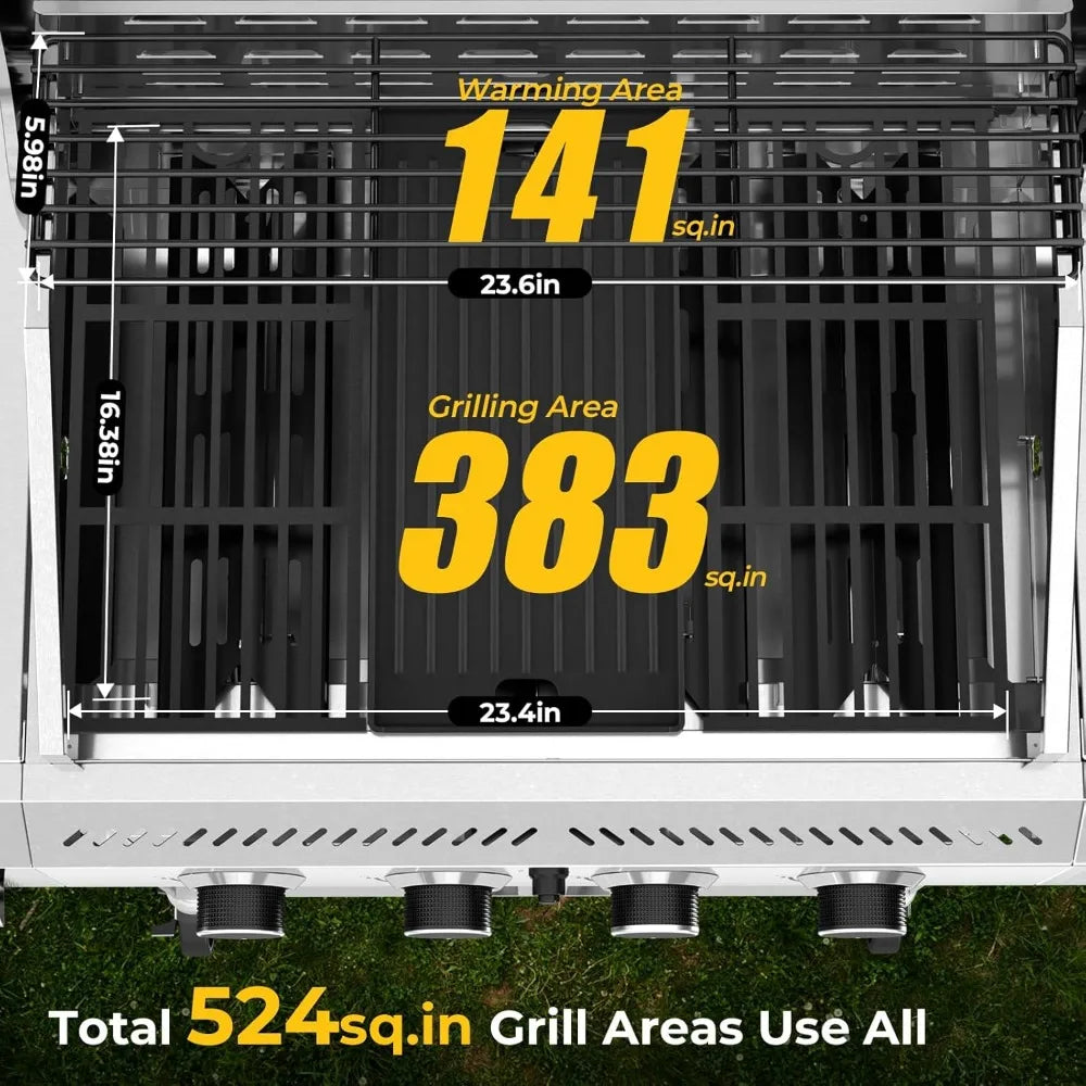 R.W.FLAME 4-Burner Gas Grill with Side Burner, Stainless Steel Propane Grill 42000BTU for Outdoor Cooking