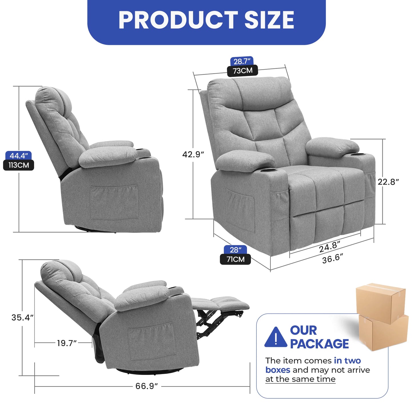Uforic Electric Recliner Chair, Contemporary Fabric Recliner with Massage and Heat Function