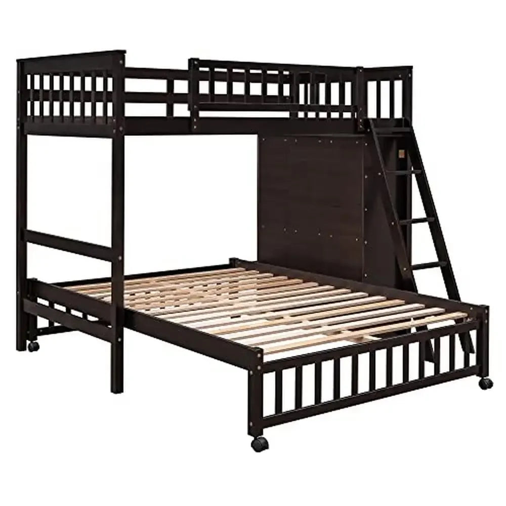 Twin Over Full Bunk Bed with Storage Drawers 3 Shelves Flexible Sturdy Movable Lower No Box Spring Needed Mattress Not Included