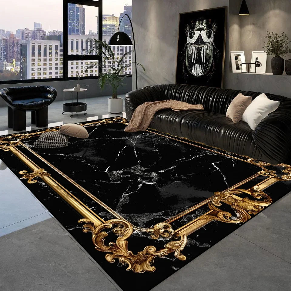 Luxury Black Golden Carpets Retro European Living Room Carpet Hotel Hall