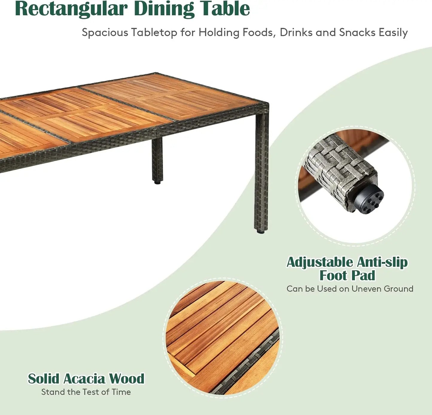 9 Pieces Patio Dining Set Garden Acacia Wood and Wicker Furniture Set with 1 Rectangular Table 8 Chairs with Cushions