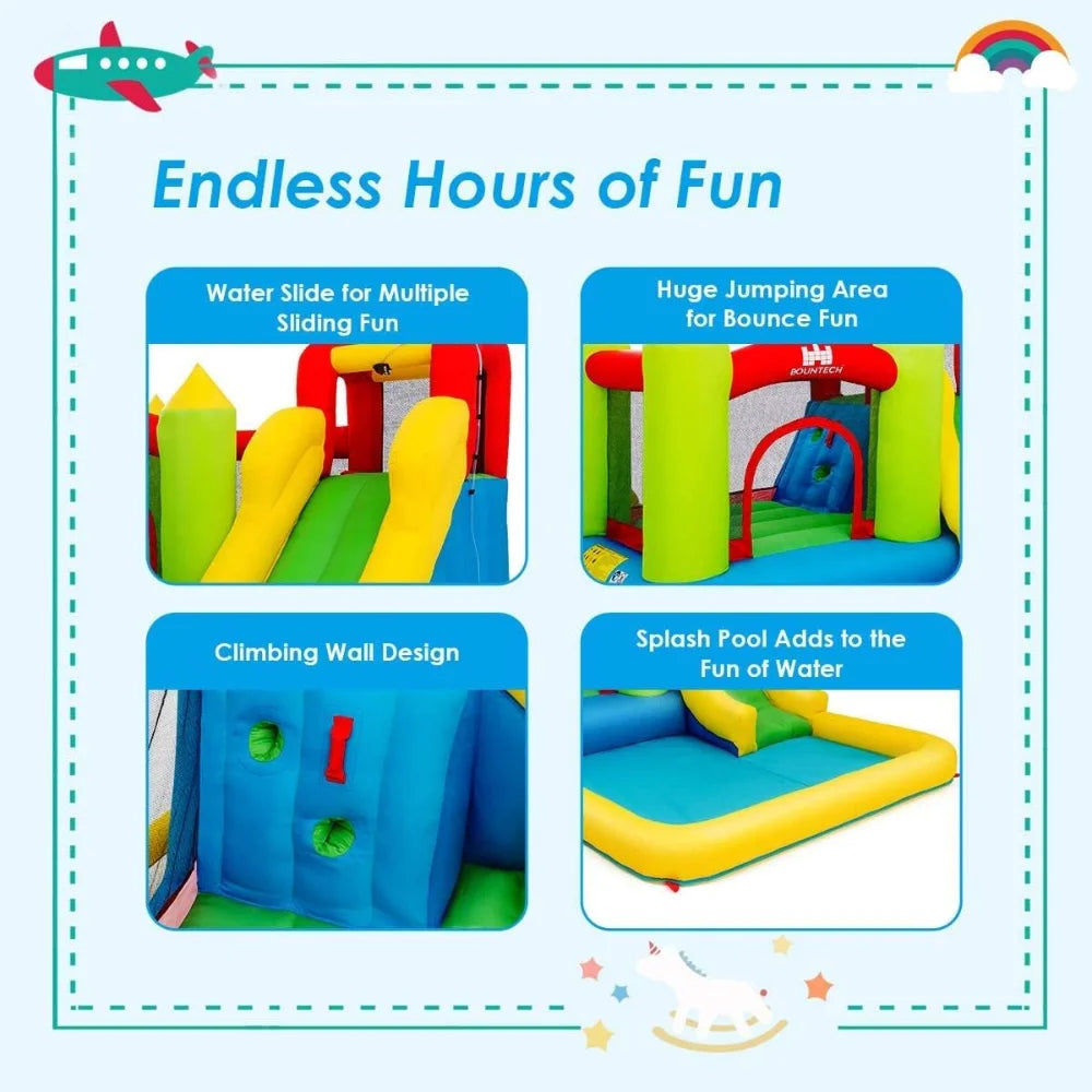 Inflatable Water Slide, Water Bounce House with Slide Wet Dry Combo for Kids Outdoor Fun