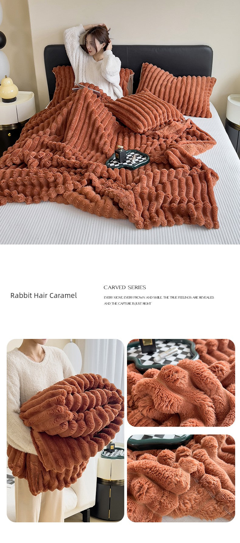 Rabbit Plush Blanket Winter Thick Coral Fleece Blanket Office Nap Blanket Sofa Blanket