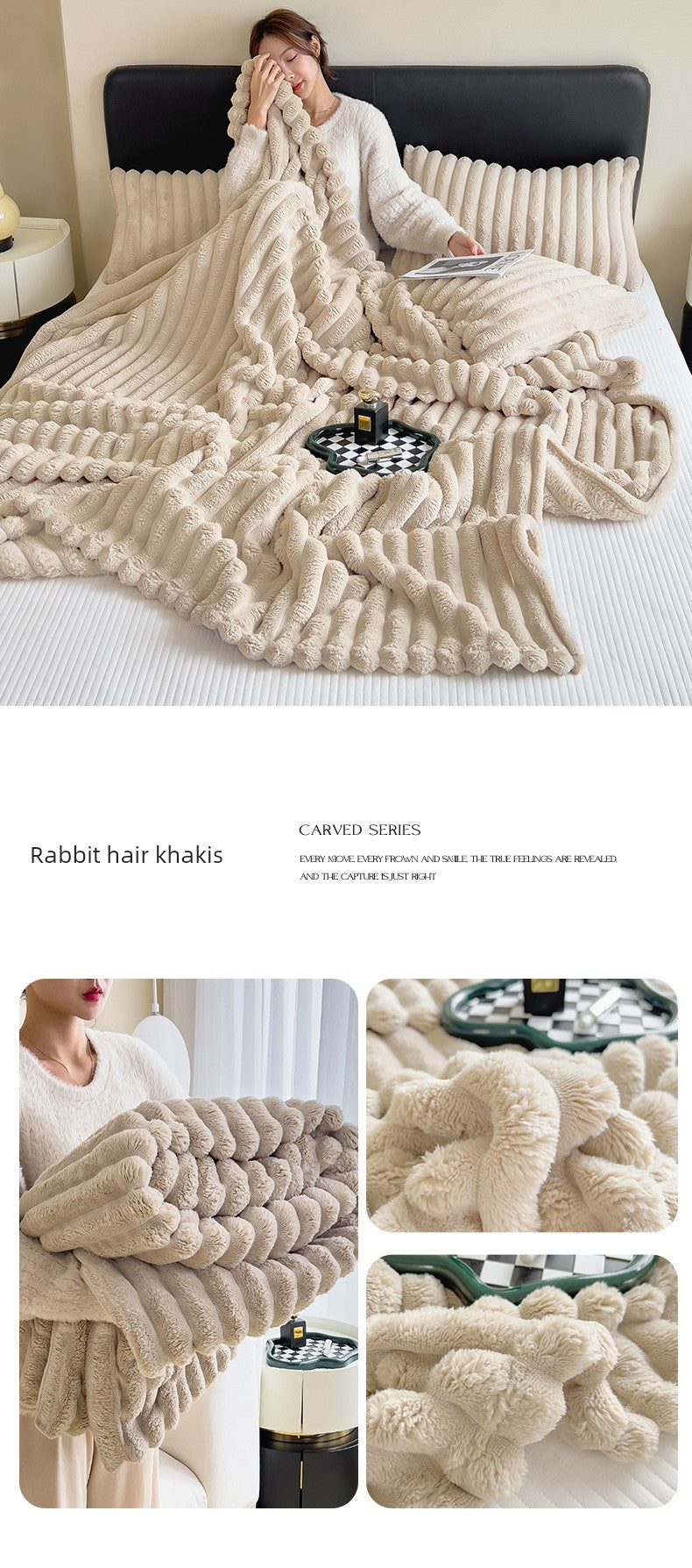 Rabbit Plush Blanket Winter Thick Coral Fleece Blanket Office Nap Blanket Sofa Blanket
