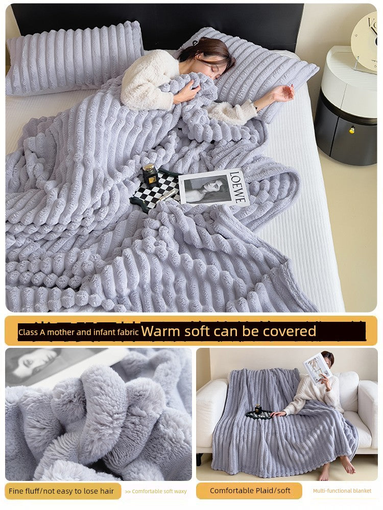 Rabbit Plush Blanket Winter Thick Coral Fleece Blanket Office Nap Blanket Sofa Blanket