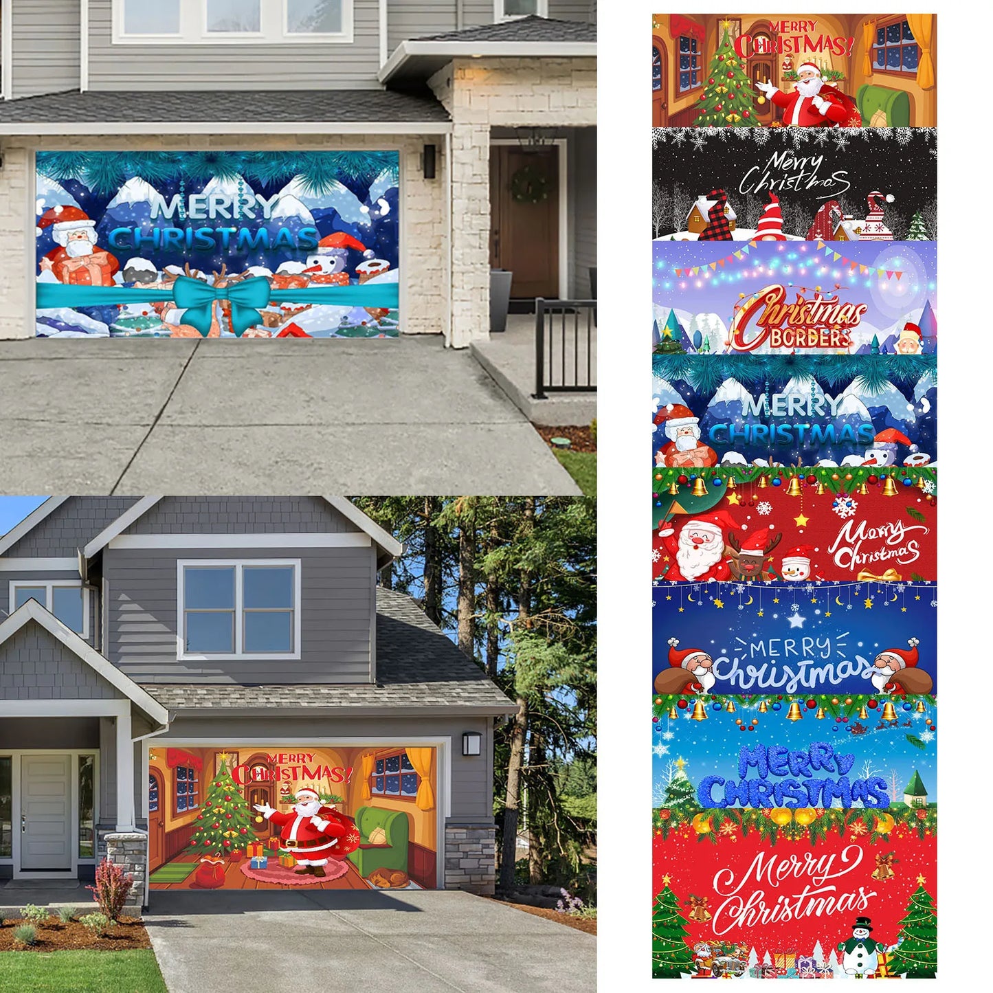 Merry Christmas Banner Garage Winter Snowman Santa Outdoor Large Door Cover