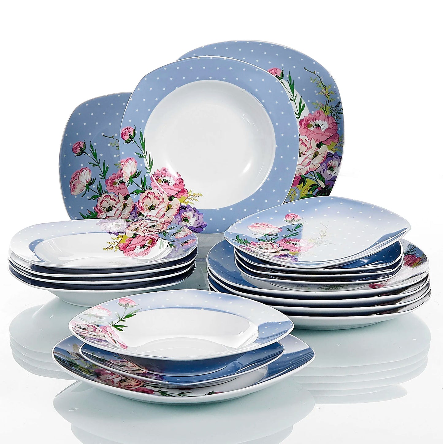 VEWEET Hannah Series 18/36 Piece Porcelain Ceramic Kitchen Tableware Dishes Plate Set with Dinner,Dessert,Soup Plate For 6/12