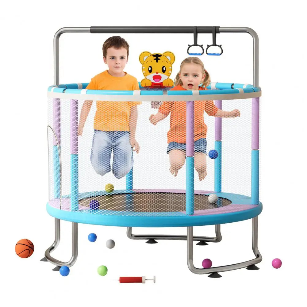 5FT Kids Trampoline, Adjustable Baby Toddler Trampoline with Basketball Hoop, Swing, Sandbag