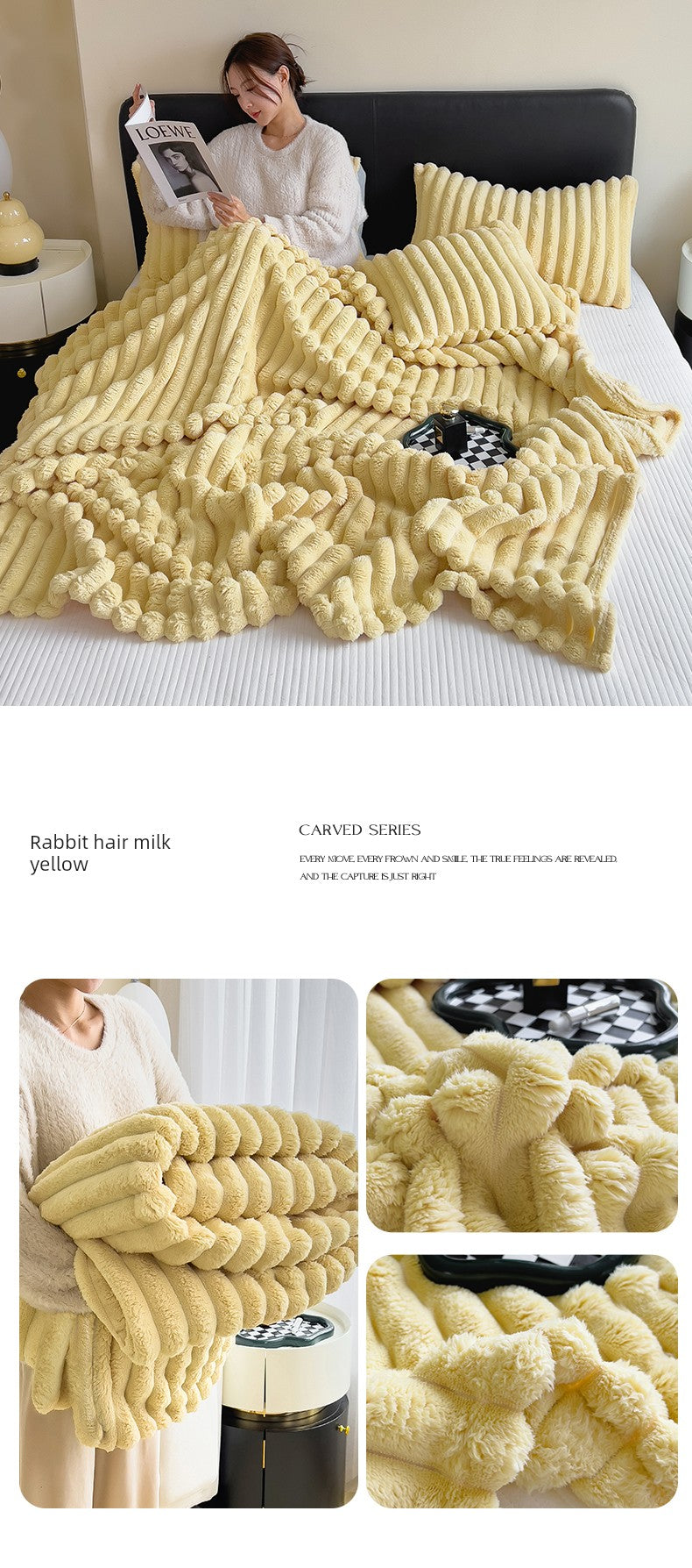 Rabbit Plush Blanket Winter Thick Coral Fleece Blanket Office Nap Blanket Sofa Blanket