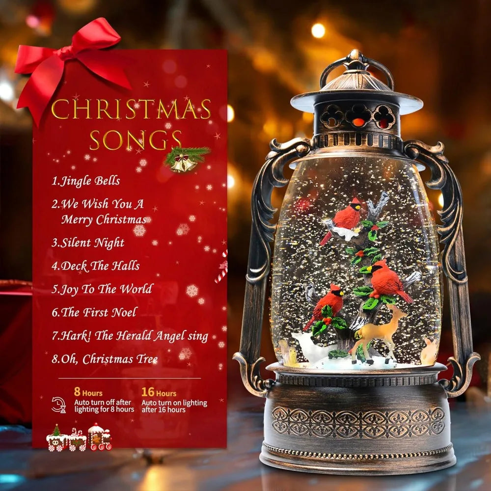13.4" Christmas Snow Globe Lantern with Swirling Glitter