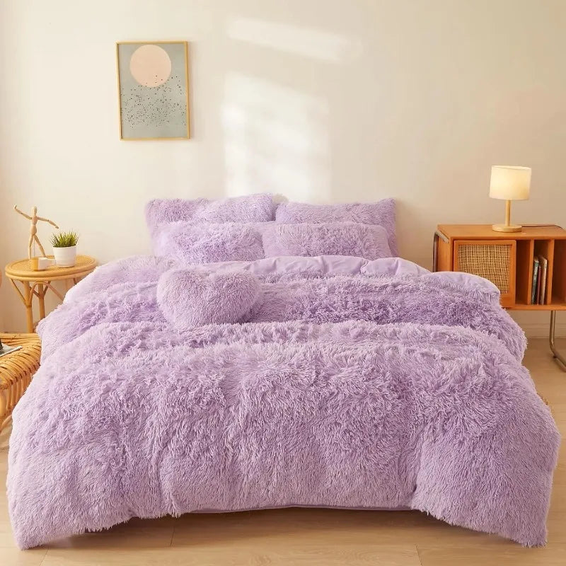 Ultra Soft Black Faux Fur 3 Piece Queen Comforter Set - Plush Fluffy Bedding With Duvet Cover and 2 Pillowcases