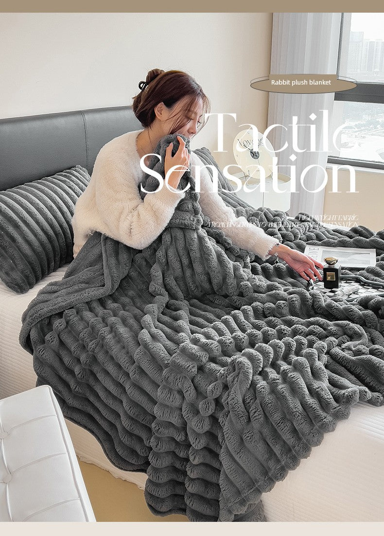 Rabbit Plush Blanket Winter Thick Coral Fleece Blanket Office Nap Blanket Sofa Blanket