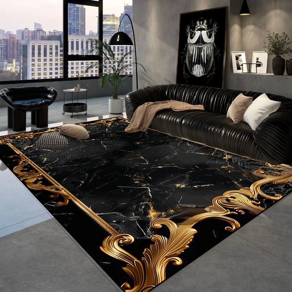 Luxury Black Golden Carpets Retro European Living Room Carpet Hotel Hall