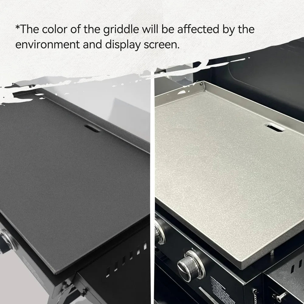 3-Burner Propane Gas Griddle with Foldable Side Tables, 28-Inch Flat Top Grill with 492 Sq. In.