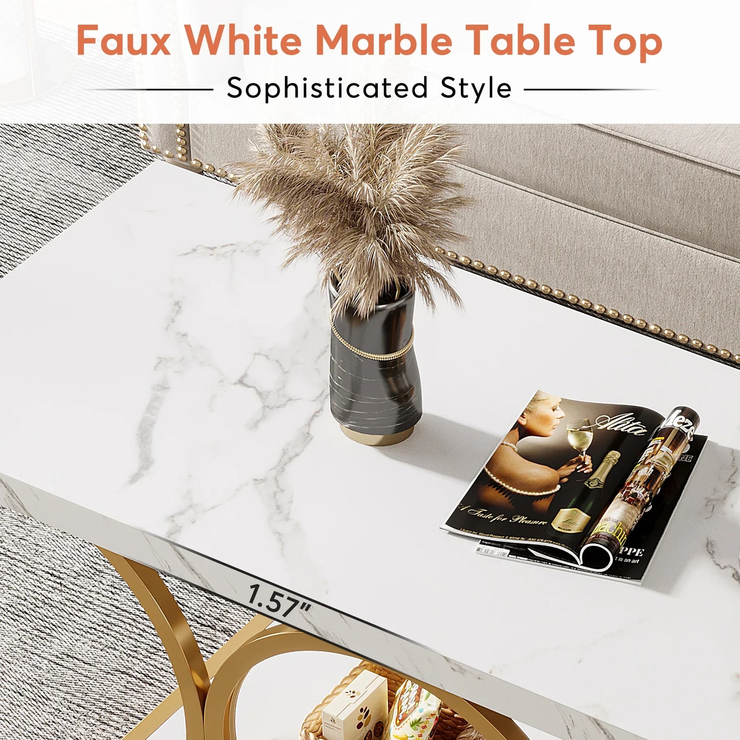 Tribesigns Rectangle Coffee Table, 47.24-inch Modern Coffee Tables for Living Room