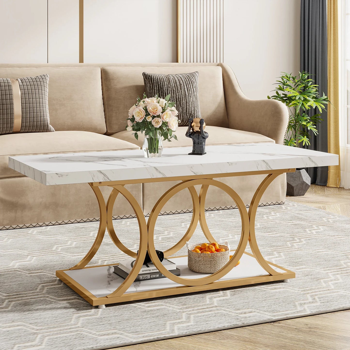 Tribesigns Rectangle Coffee Table, 47.24-inch Modern Coffee Tables for Living Room