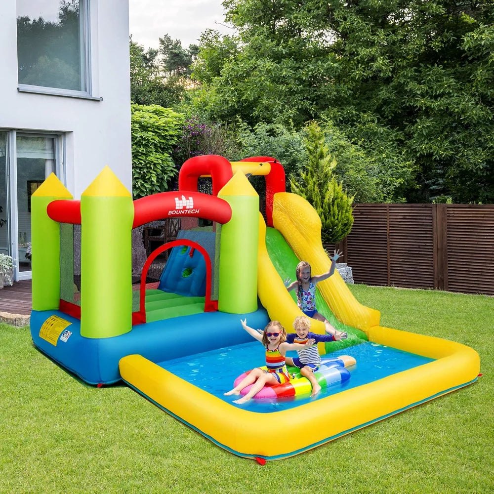 Inflatable Water Slide, Water Bounce House with Slide Wet Dry Combo for Kids Outdoor Fun