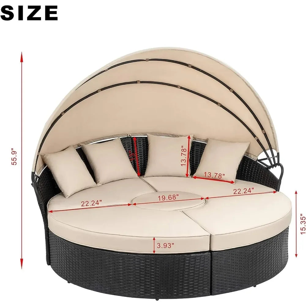 Patio Furniture Round Daybed with Retractable Canopy