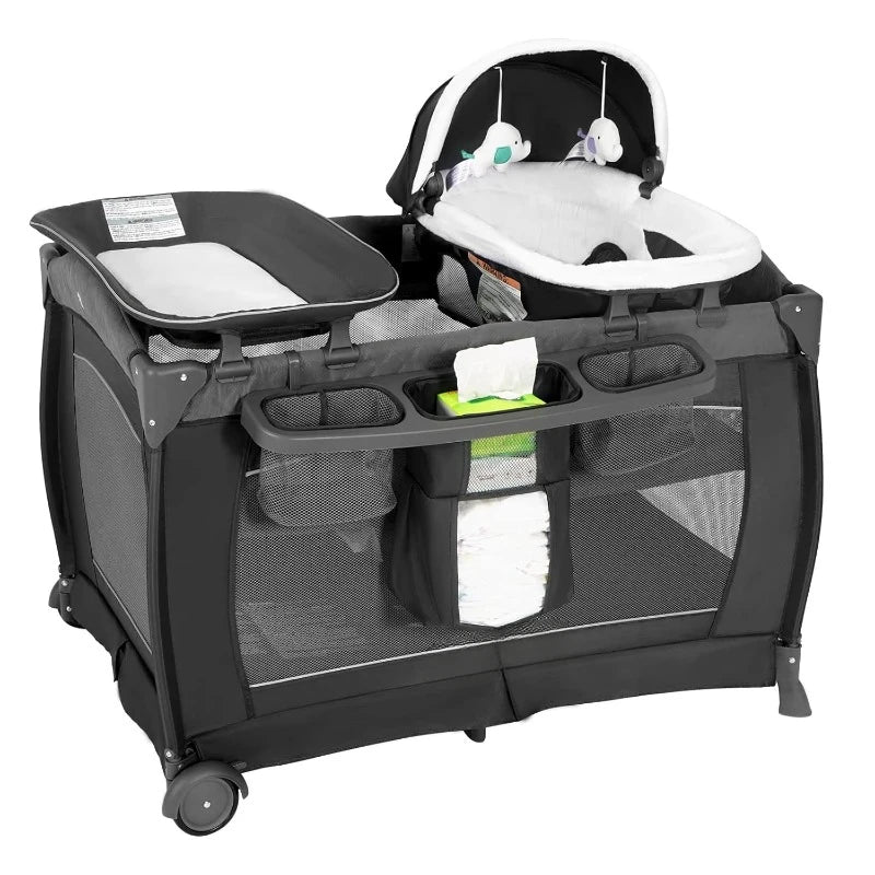 Playard Deluxe Nursery Center, Foldable Playpen for Baby & Toddler, Bassinet