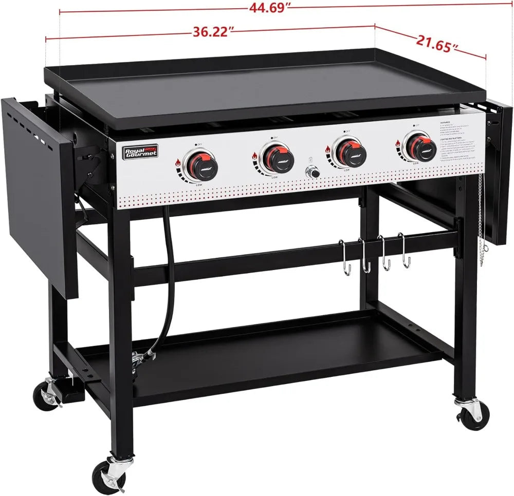 Royal Gourmet GB4002 4-Burner Flat Top Gas Grill with Folding Side Tables