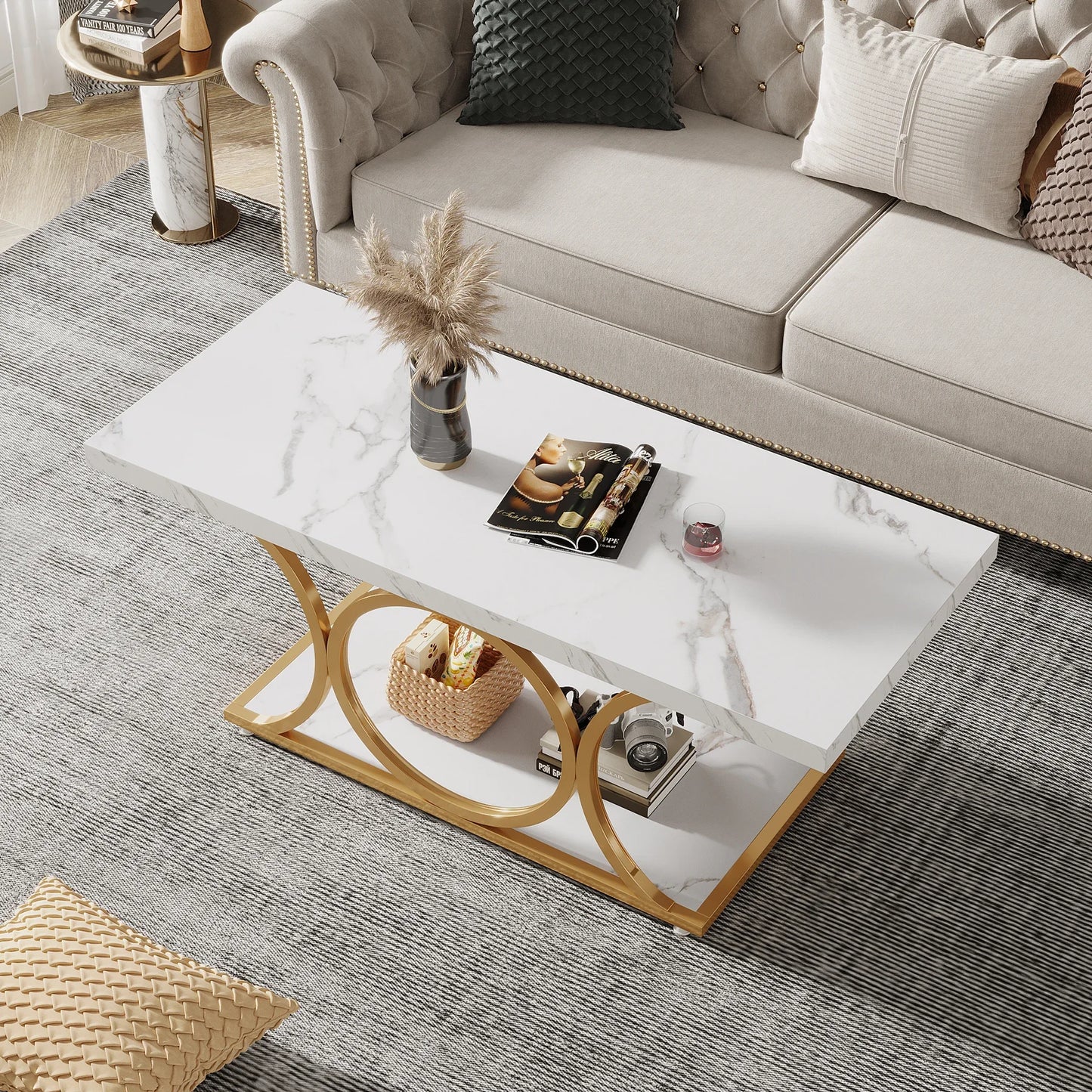 Tribesigns Rectangle Coffee Table, 47.24-inch Modern Coffee Tables for Living Room
