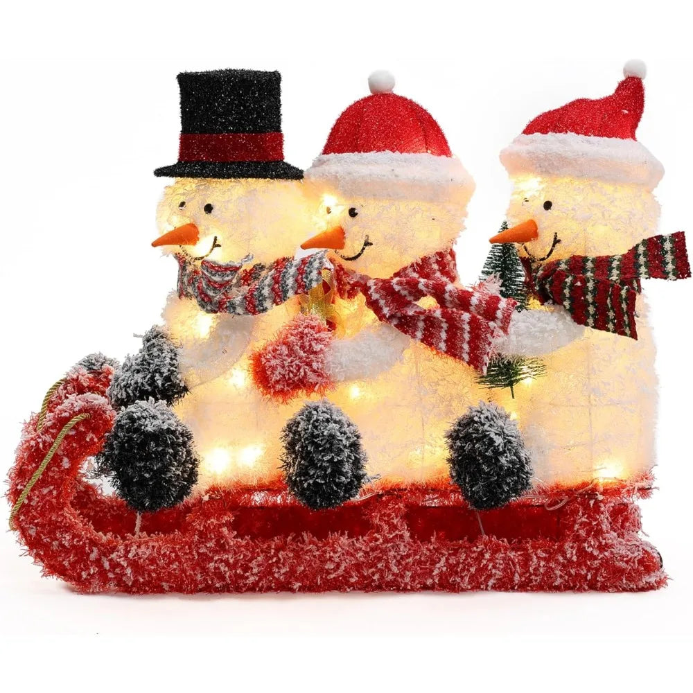 Christmas Decoration with 60LED Lights, Snowman Family Outdoor for Yard Patio Lawn Garden