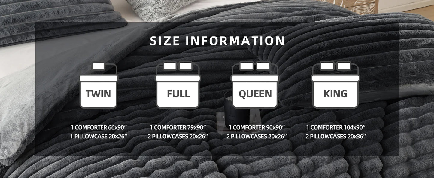 Smoofy Fluffy King Size Comforter Set 3 Pieces - Darkgrey Fleece Fluffy Comforter Set