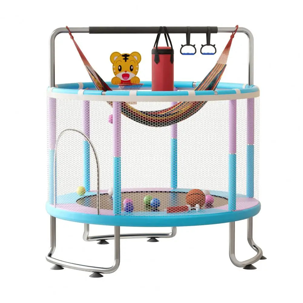 5FT Kids Trampoline, Adjustable Baby Toddler Trampoline with Basketball Hoop, Swing, Sandbag
