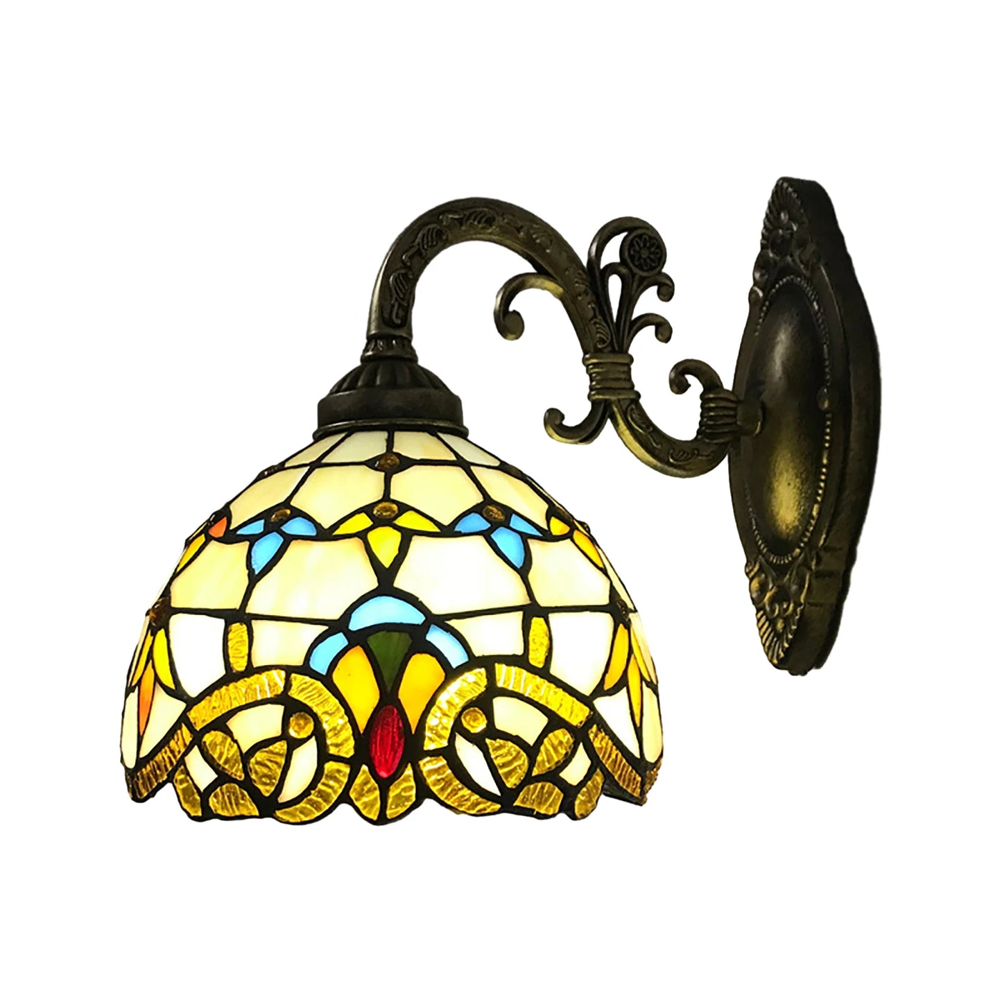 Tiffany Style Beige Dome Glass Wall Lamp, Victorian Style