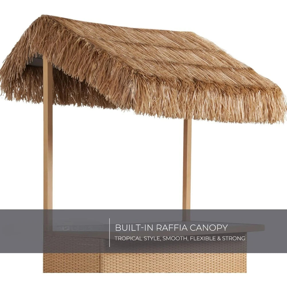 High quality- Outdoor Tiki Bar Set w/ Widen Ceramic Top (42"W),Phuket 3-Piece Wicker Islander Tiki Bar and 2 Stools Storage-NEW