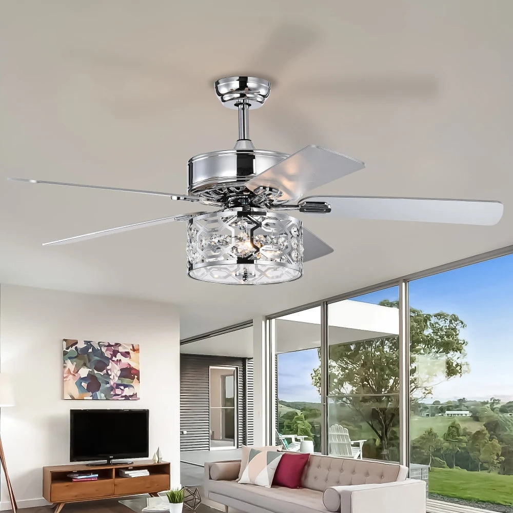 52 Inch Crystal Chandelier Fan Dual Finish Reversible Blades