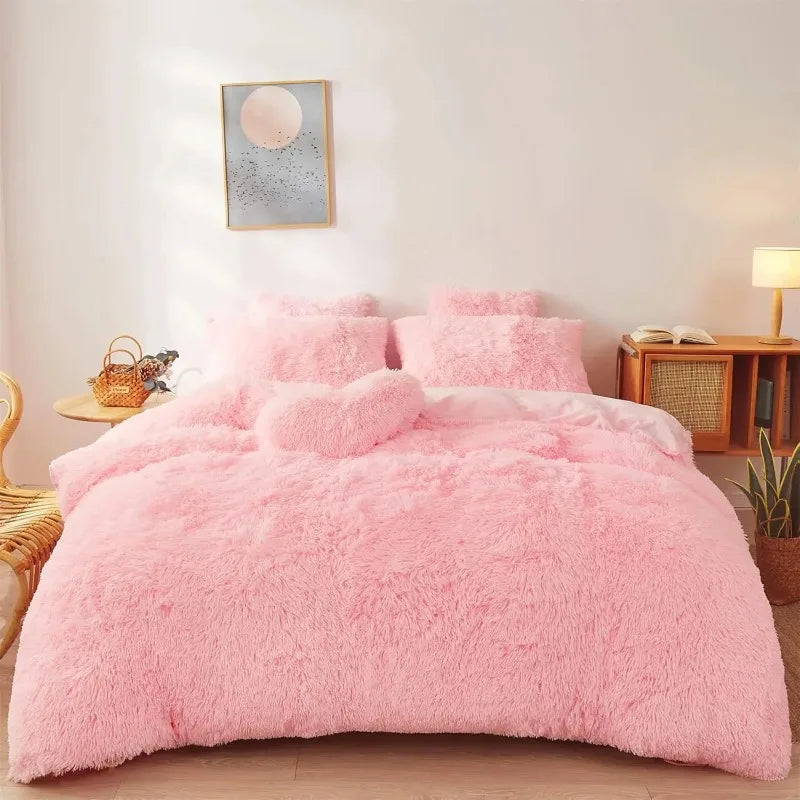 Ultra Soft Black Faux Fur 3 Piece Queen Comforter Set - Plush Fluffy Bedding With Duvet Cover and 2 Pillowcases