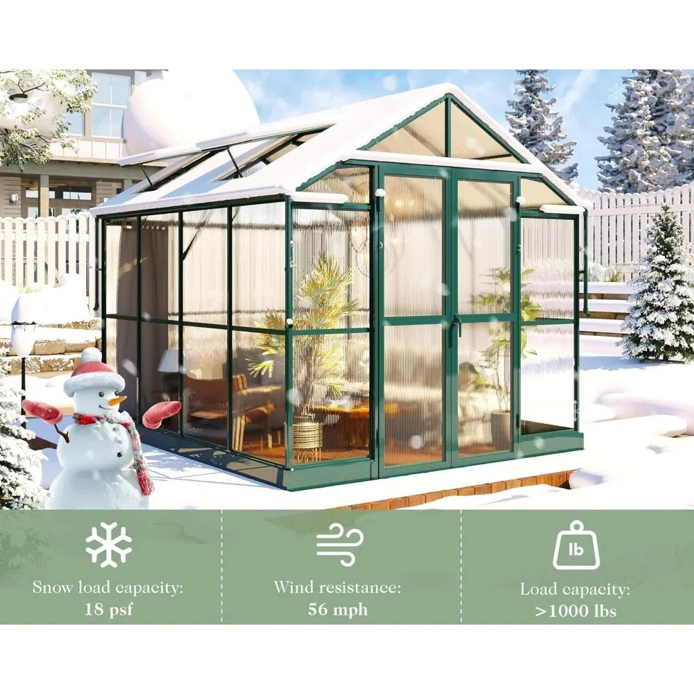 8x8x7.5 FT Greenhouse - Outdoor Aluminum Polycarbonate Greenhouse Walk in Greenhouse for Outdoors
