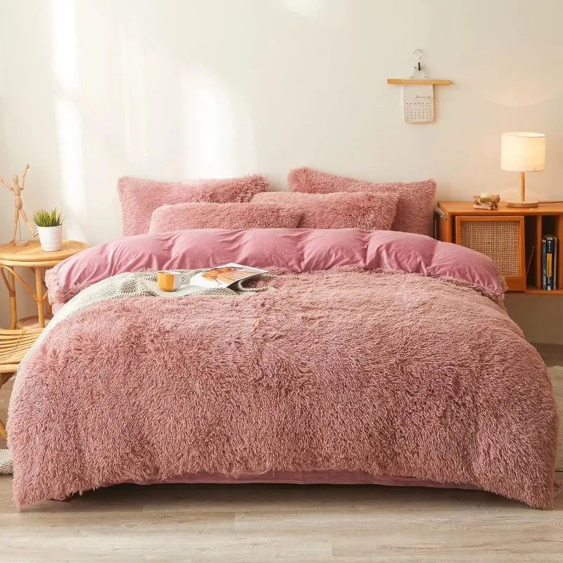 Ultra Soft Black Faux Fur 3 Piece Queen Comforter Set - Plush Fluffy Bedding With Duvet Cover and 2 Pillowcases