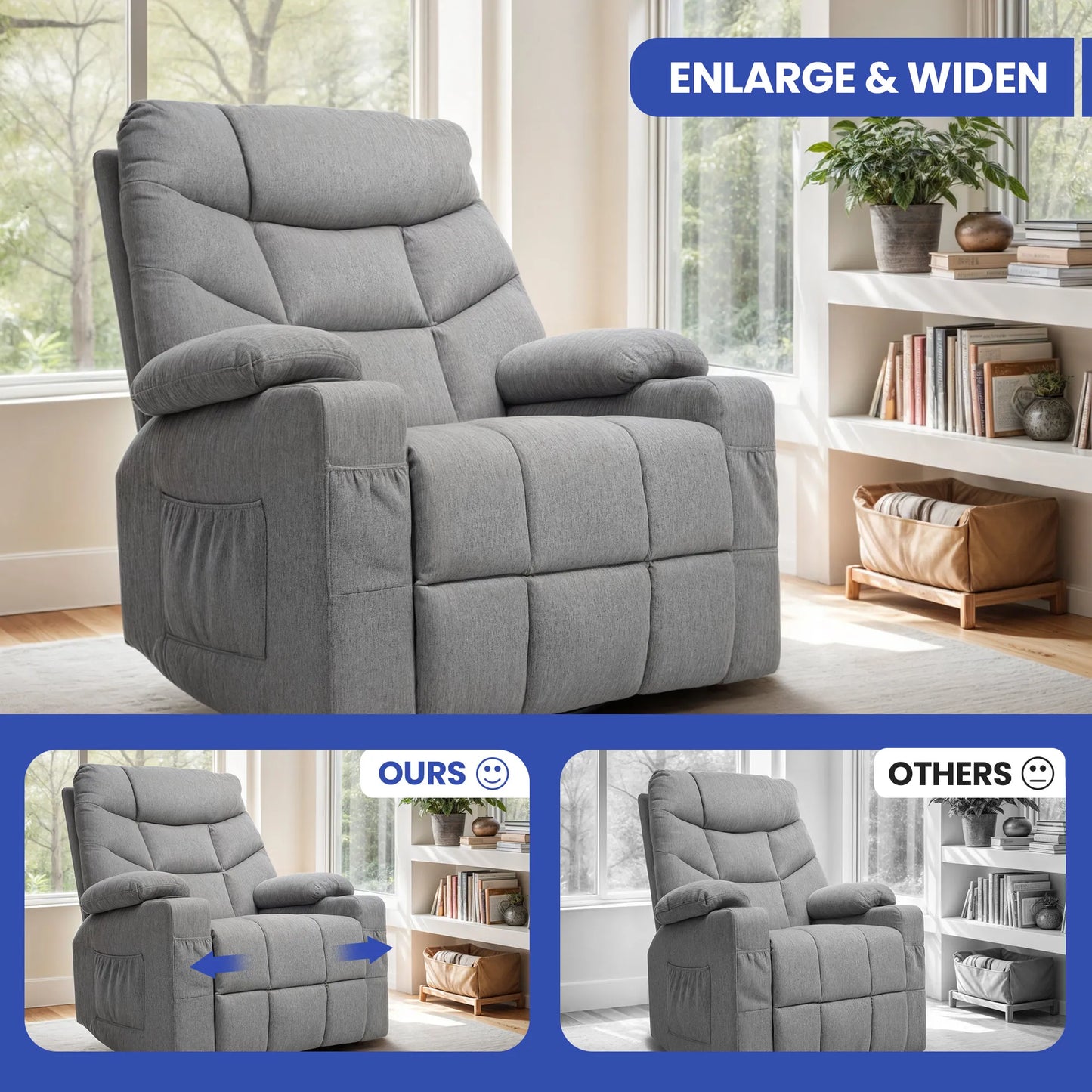 Uforic Electric Recliner Chair, Contemporary Fabric Recliner with Massage and Heat Function