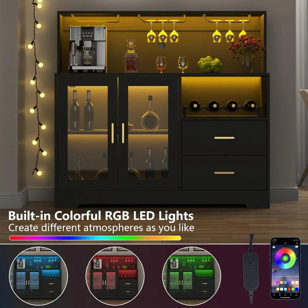 Wine Bar Cabinet with LED Light, Home Coffee Cabinet