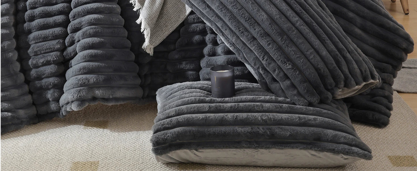 Smoofy Fluffy King Size Comforter Set 3 Pieces - Darkgrey Fleece Fluffy Comforter Set