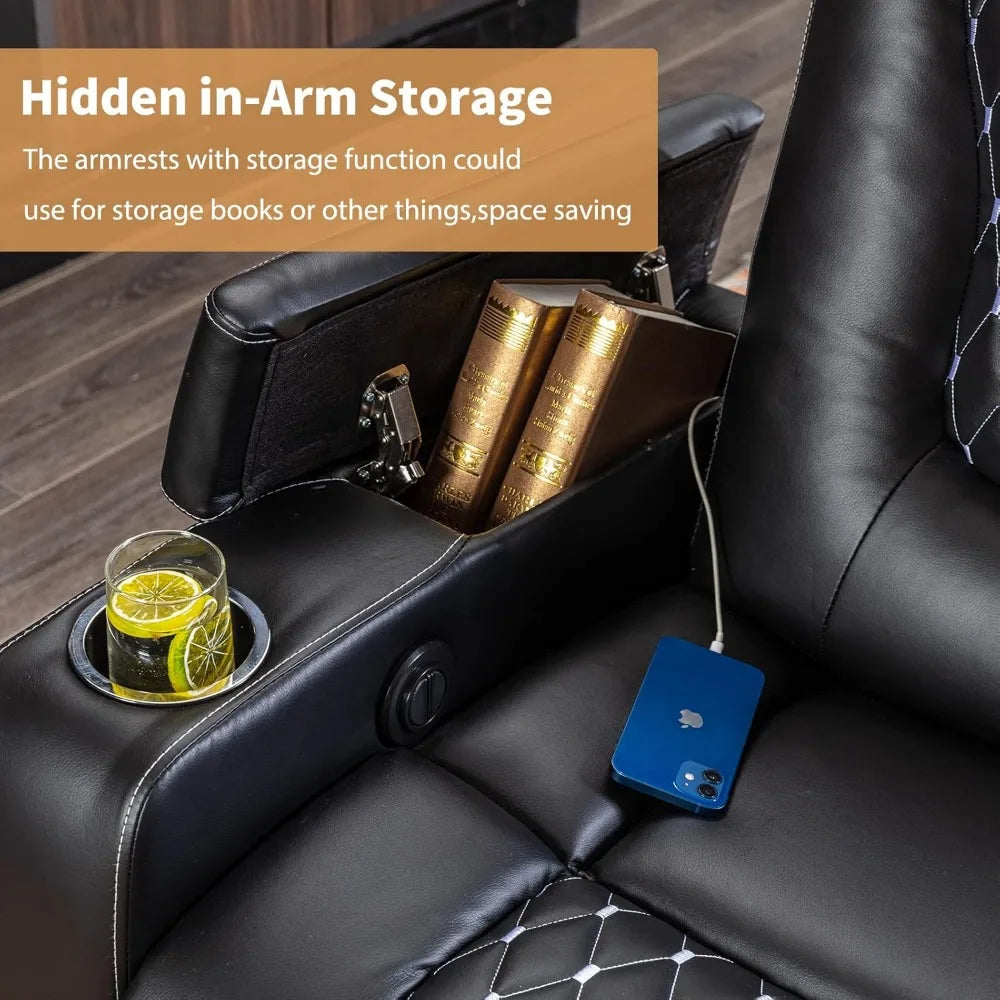 Power Recliner Chair with USB Ports and Cup Holders - Overstuffed Electric Home Theater Seating